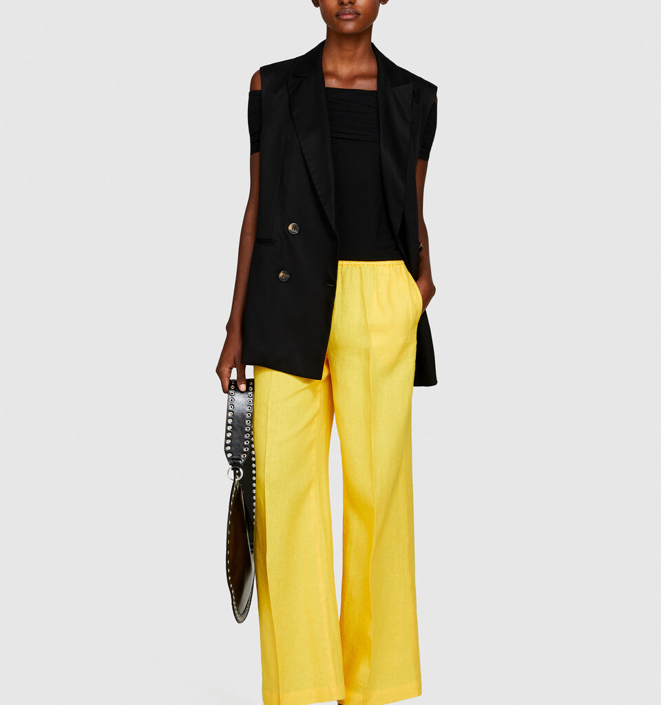 100% linen flare fit trousers - women's flared trousers - Yellow | Sisley image number 1